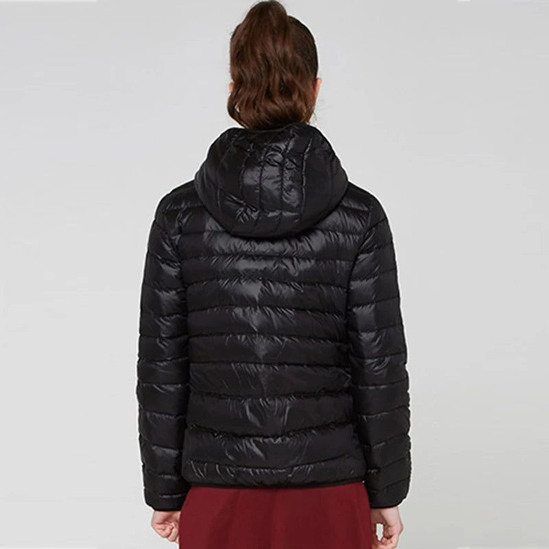 Jacket Mulheres 2020 Outono Inverno Fino Curto Com Capuz Quente Branco Duck Down Coat Mulheres Outerwear