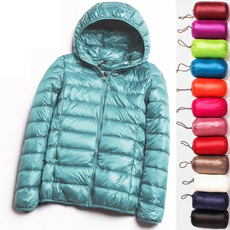 Jacket Mulheres 2020 Outono Inverno Fino Curto Com Capuz Quente Branco Duck Down Coat Mulheres Outerwear