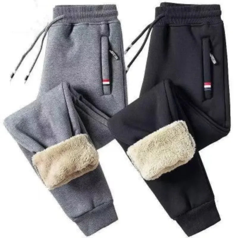 Calças de corrida masculinas de lã de cordeiro de inverno espessadas e quentes, calças esportivas masculinas novas, casuais com cordão, calças de algodão de alta qualidade