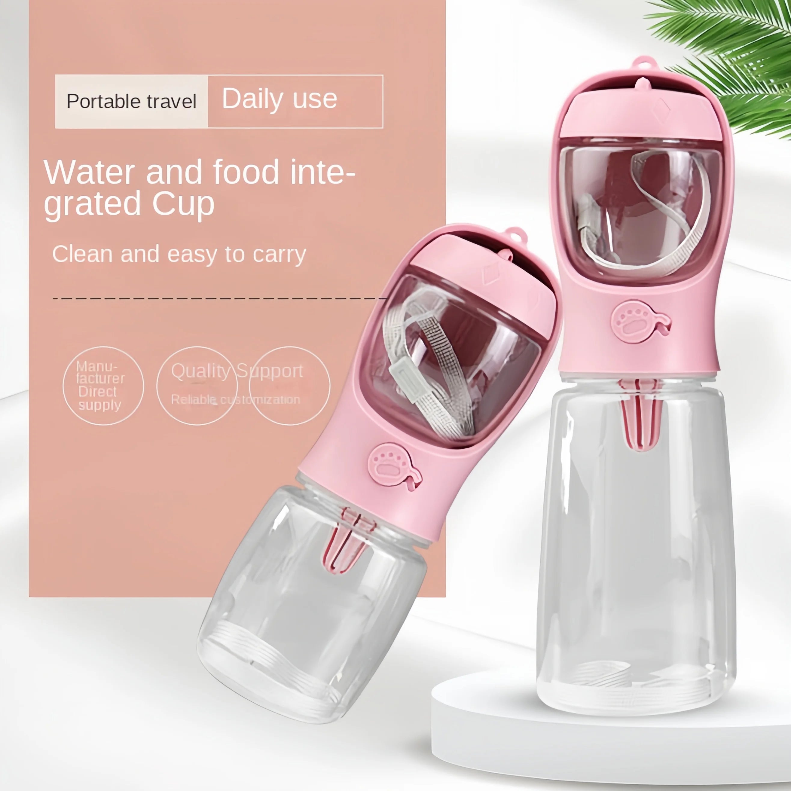 Garrafa de água portátil 2 em 1 para cães e gatos com recipiente para armazenamento de alimentos e água para filhotes de estimação, tigela alimentadora para cães, viagens ao ar livre