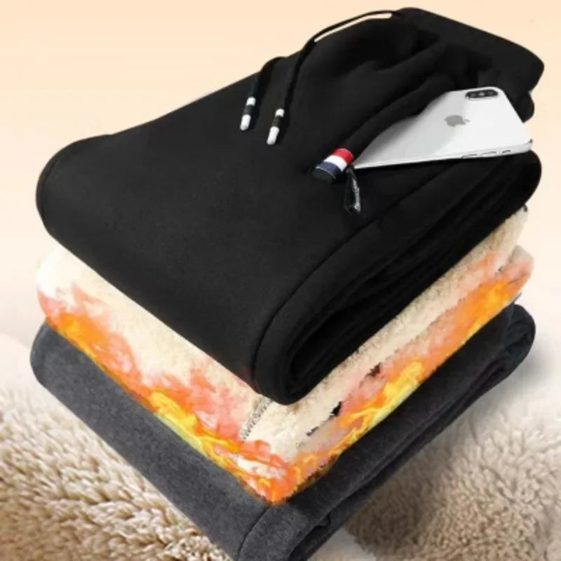 Calças de corrida masculinas de lã de cordeiro de inverno espessadas e quentes, calças esportivas masculinas novas, casuais com cordão, calças de algodão de alta qualidade
